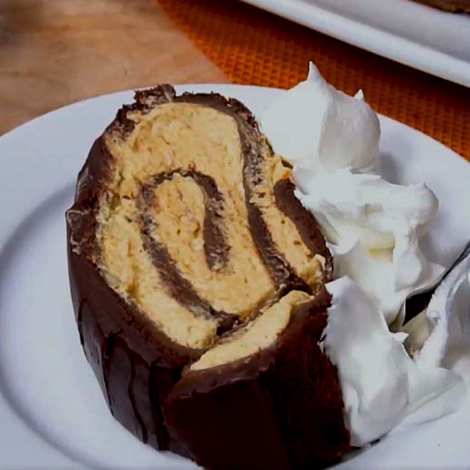Pumpkin Cheesecake Flourless Chocolate Cake Roll