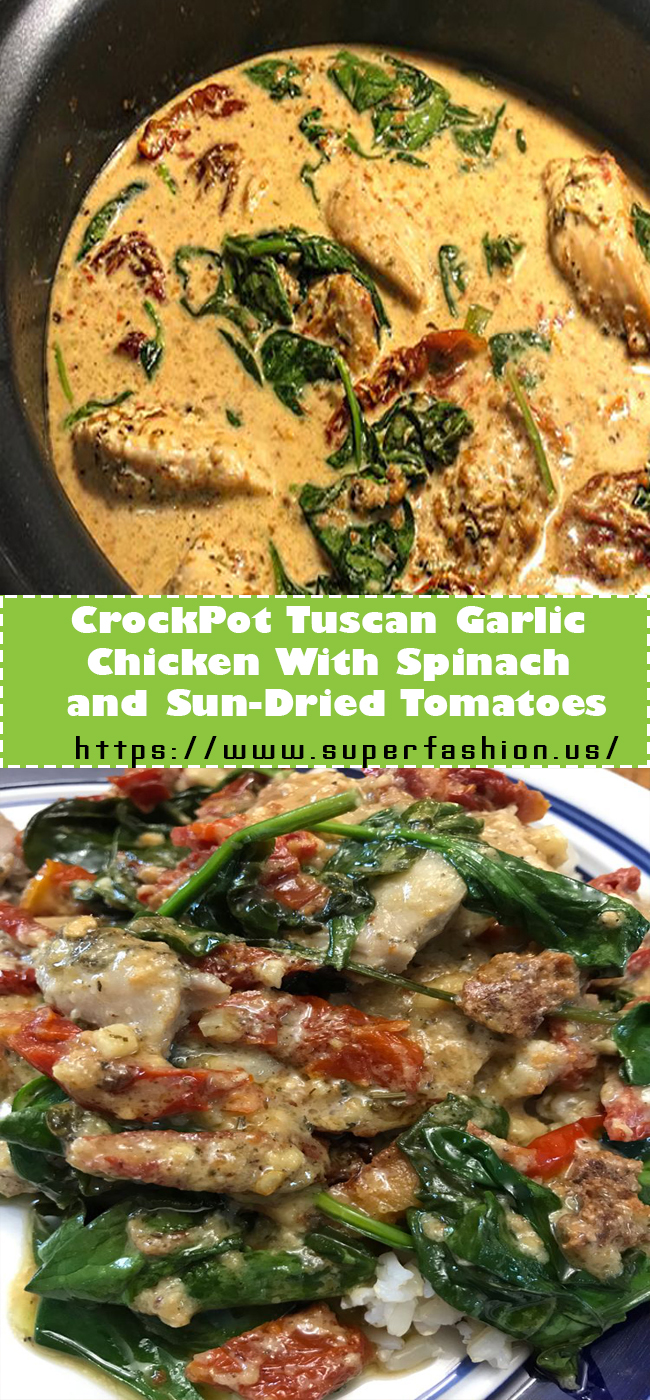 CrockPot Tuscan Garlic Chicken With Spinach and Sun-Dried Tomatoes