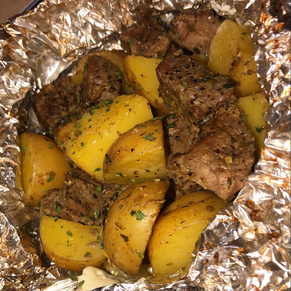 GARLIC STEAK AND POTATO FOIL PACKS