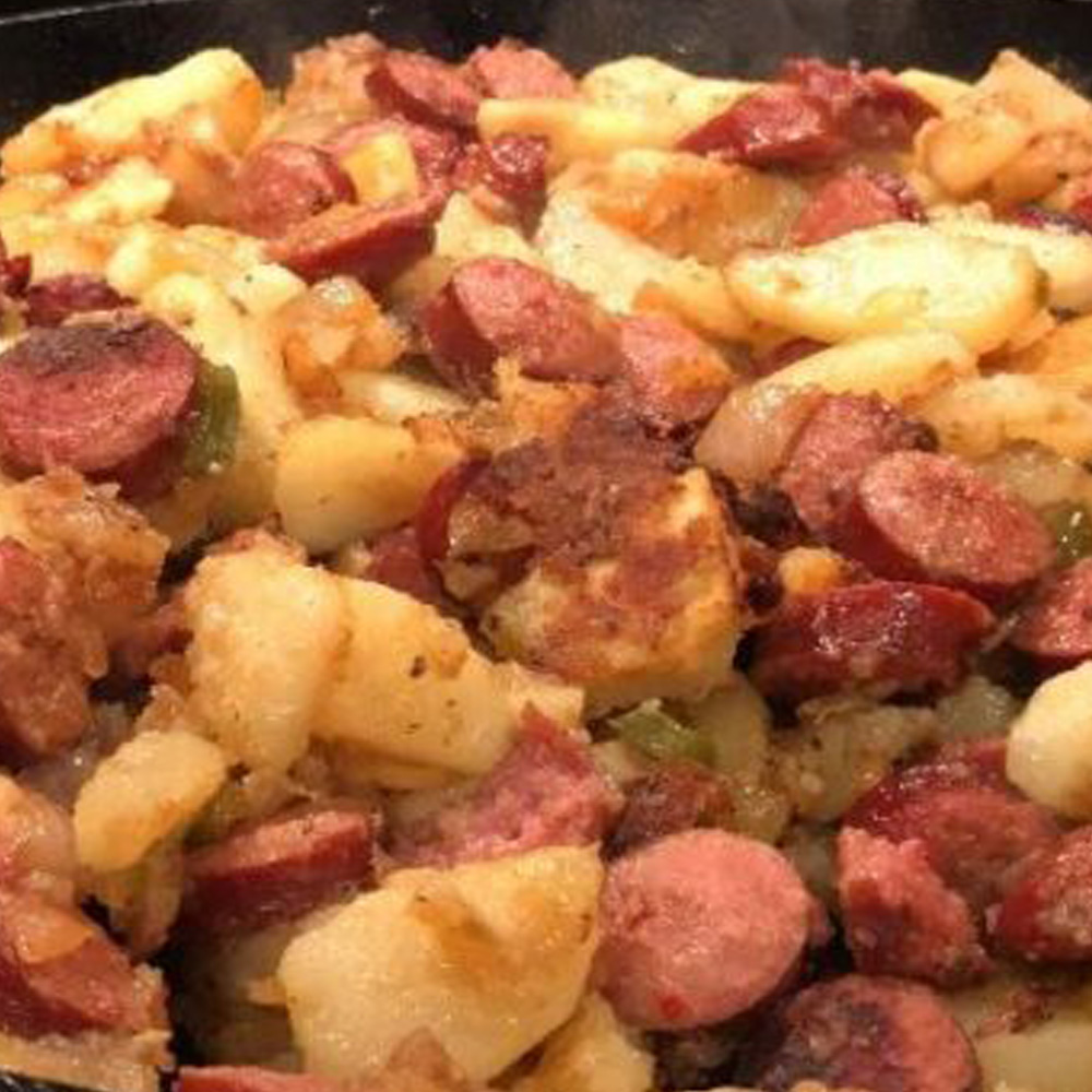 FRIED POTATOES ONIONS AND SAUSAGE